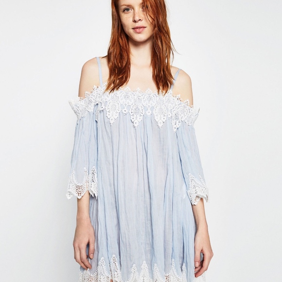 ZARA WOMEN LINEN DRESS RAMIE BLUE - Picture 4 of 8